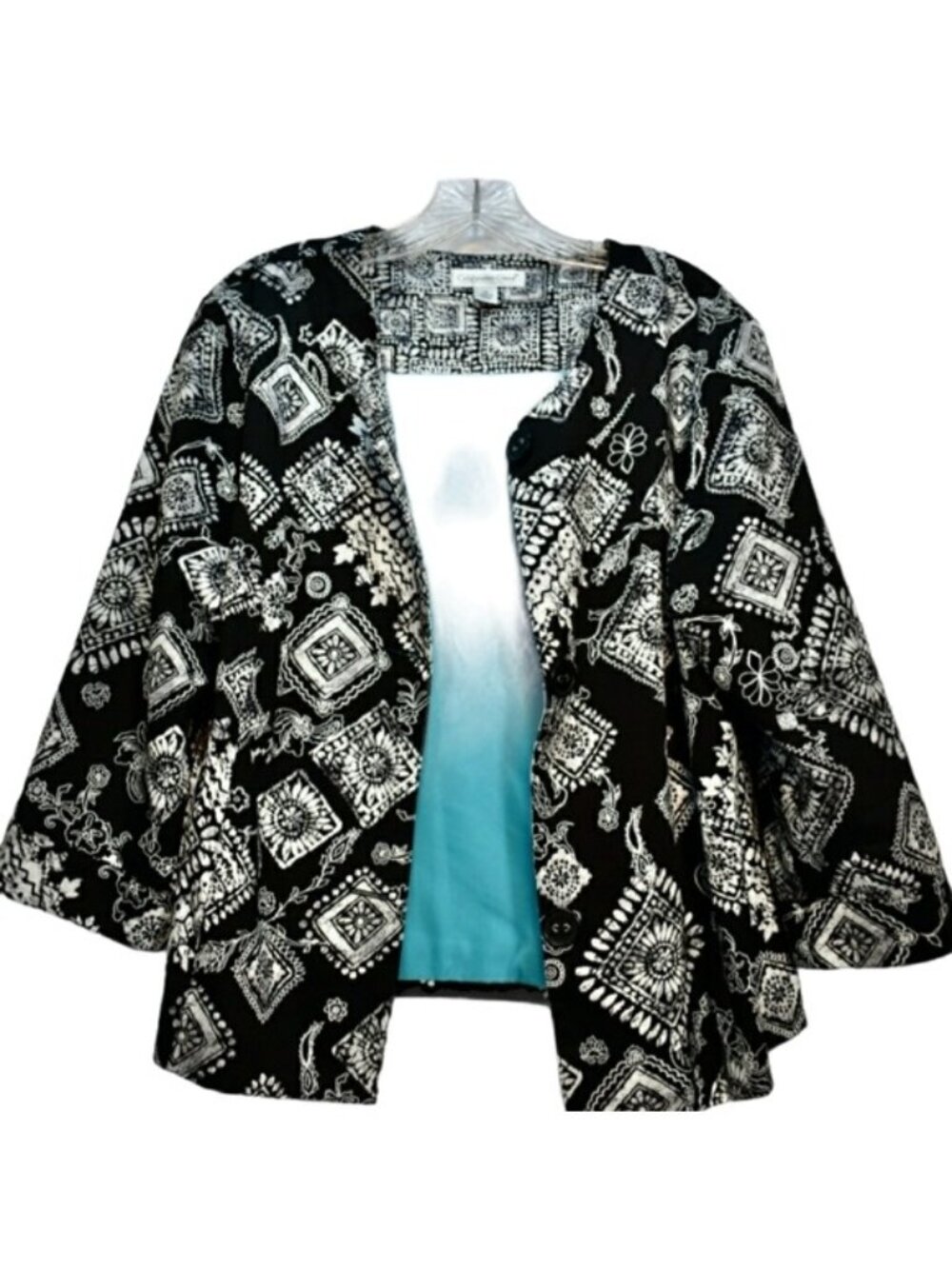 Coldwater Creek Black Whit eKimono Jacket 12